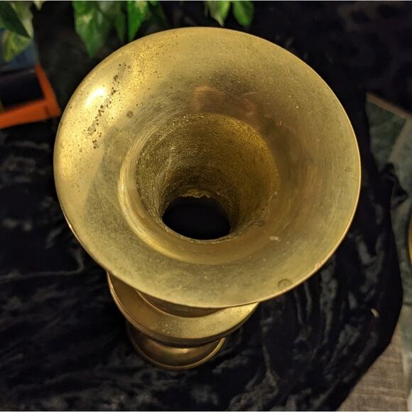 Vintage 10"H Solid Brass Decorative Patina Vase, Handmade in India - Picture 3 of 7